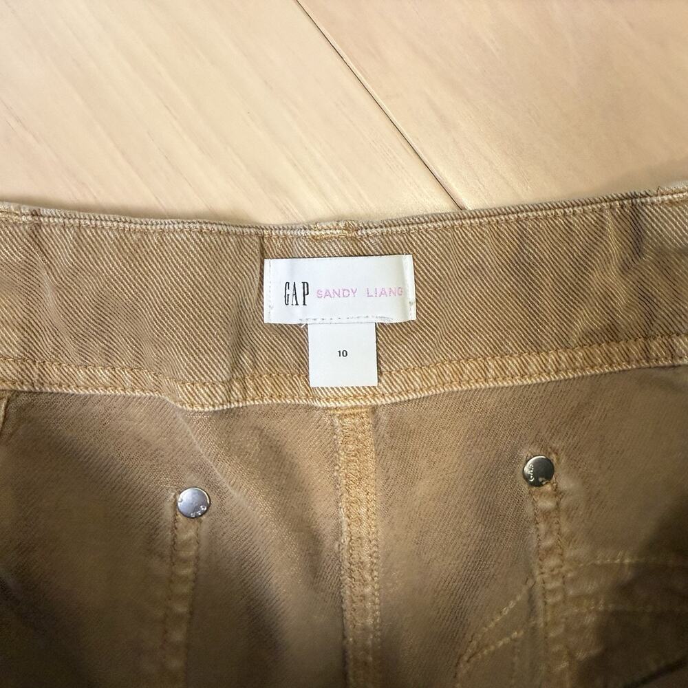 Gap Sandy Liang Low Rise Utility Pants Women's 10 Tan Brown Double Knee Baggy - Picture 6 of 11
